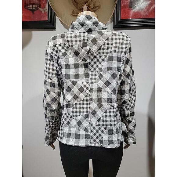 Ki Meng Top Blouse Fit M Checkered Wrinkled Polyester Lagenlook Art to Wear #C - Picture 6 of 14
